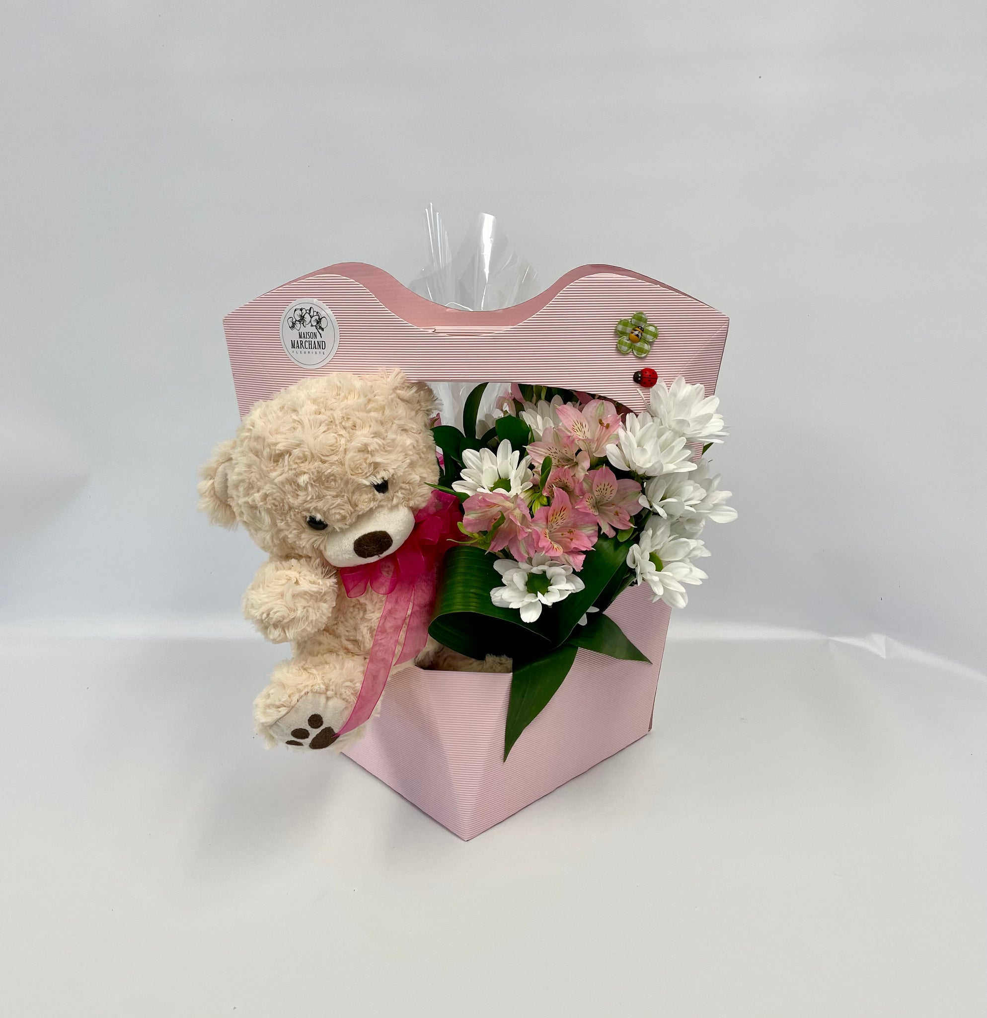 Boite a Fleurs et Peluche et chocolat